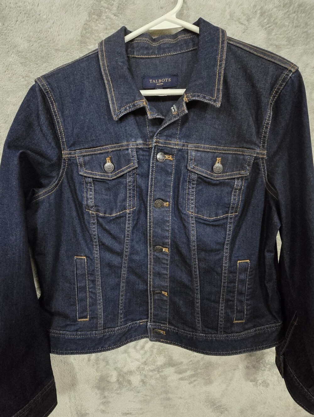 Talbots Classic Denim Jean Jacket Dard Blue Wash Size LP - Picture 2 of 4